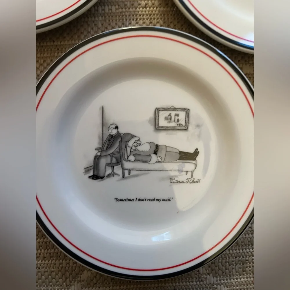 Lot of 3 Restoration Hardware Exclusive White & Black New Yorker Cartoon Plates